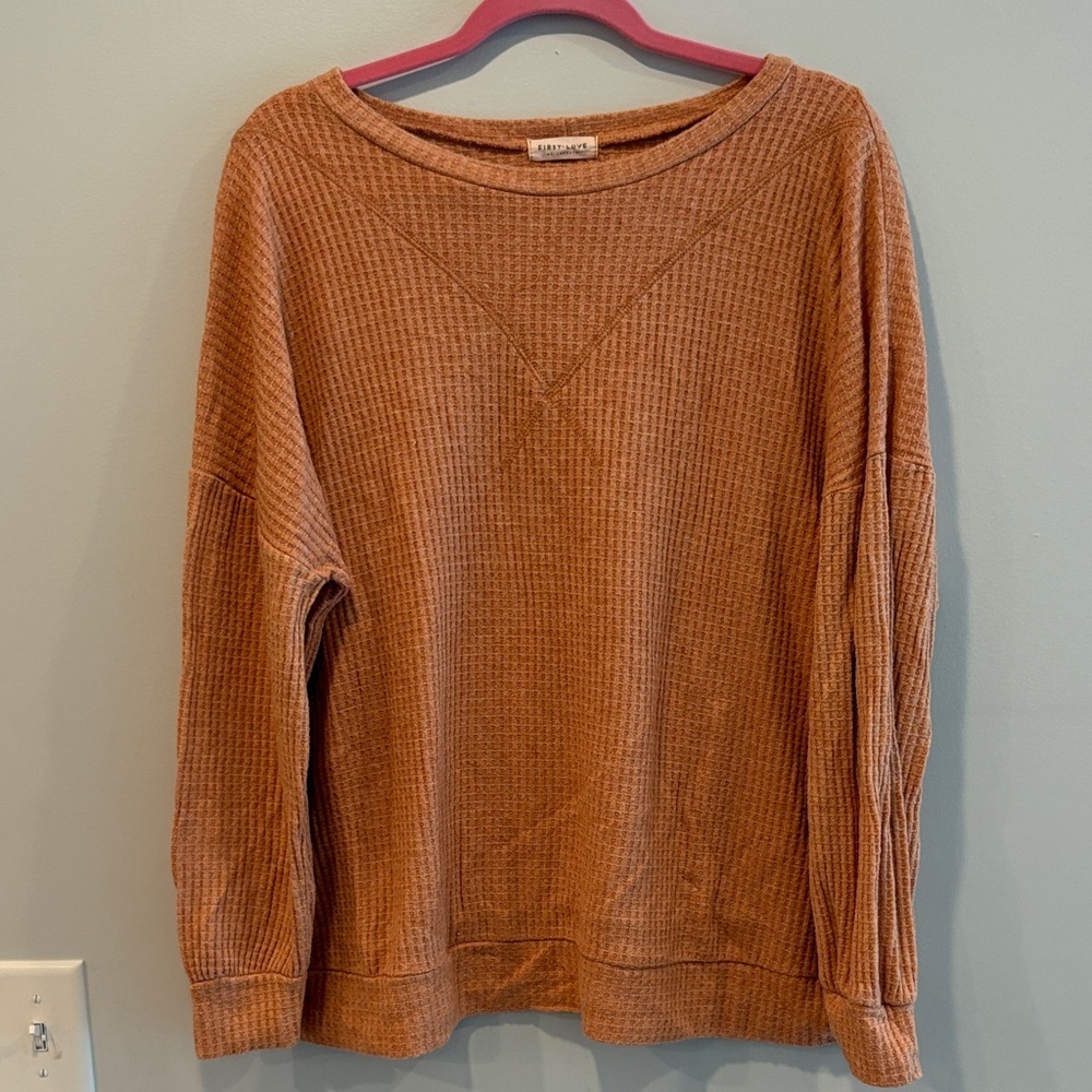 First Love Brown Waffle Knit Sweatshirt